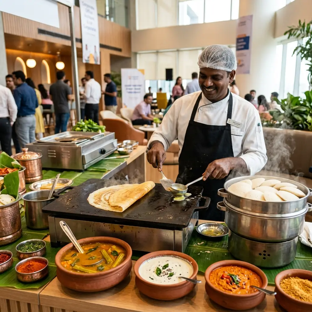 Live South Indian dosa food counter at office event